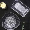 Bandeja de té de cristal estilo japonés Plato de rocío helado hecho a mano Disco grueso para sushi Plato irregular simple pintado en oro para fruta Cena