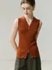 Chaleco de punto vintage sin mangas con cuello en V para mujer, cárdigan de cachemir de color liso, look de capas elegante, diseño de doble cremallera