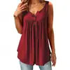 Camiseta Casual sin Mangas de Color Puro Plisada para Mujer de Amazon, Superventas Verano 2019, Chaleco con Botones de Longitud Media