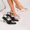 Zapatos de Tacón Alto Poco Profundos con Punta Fina y Hebilla de Pedrería a la Moda, Sandalias de Tacón Alto de Punta Cerrada para Mujer, Diseño de Nicho Elegante y Lujoso, Talla Europea