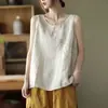 Camisola de Algodão e Linho Bordada Retro Literária Sem Mangas Top de Verão Novo Versátil Tamanho Grande Feminino Solto Roupas Casuais