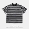 Camiseta de Manga Corta a Rayas Color-Block Tendencia Retro Japonesa para Hombre, Nuevo Estilo de Verano con Bordado Texturizado, Camiseta de Manga Media con Cuello Redondo