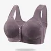 Ropa interior para mujer de talla grande, tipo chaleco, sin aros, con estampado, de algodón suave, transpirable, cómoda, de copa fina, con cierre frontal, para mediana edad y ancianas
