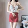 Nuevo Traje de Baño Enterizo Thai de Nicho para Mujer, Traje de Baño Vestido Rojo Floral Estilo Retro Chanel con Espalda Descubierta y Amarre, Adelgazante para Vacaciones