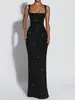 Vestido liso strapless único con lentejuelas para mujer, nuevo estilo primavera 2026, moderno sin mangas, con abertura, largo que ciñe la cintura