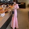 Estilo Chic Coreano 2026 Verano Nuevo Versión Coreana Vestido Sexy de Sirena con Cuello Cuadrado y Mangas Abullonadas