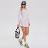 Conjunto Esportivo Caijue para Mulheres, Corte Slim, Top de Yoga de Secagem Rápida, Conjunto de Duas Peças com Saia de Badminton para Fitness de Manga Longa