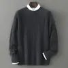 Suéter Masculino Gola Redonda Engrossado 100% Lã Pura Moda Versátil Tricô Para Jovens e Meia-Idade Cor Lisa Suéter de Lã Suéter de Tricô Trançado