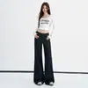 Jeans acampanados cropped de color azul claro para mujer, nueva colección de principios de otoño 2026, pantalones sencillos casuales de caída libre hasta el suelo