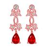 Pendientes colgantes con gemas de doble media luna y temperamento, pendientes de imitación de zafiro natural en forma de flor, pendientes colgantes