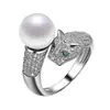 Anillo de Leopardo de Dinero con Incrustaciones de Diamantes de Alta Gama 2024 para Mujer, Lujo Ligero, Nicho, Elegante, Anillo de Dedo de Perla
