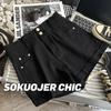 Shorts Jeans Feminino de Alta Qualidade com Lavagem a Frio Cinza Vintage com Barra Dobrada, Estilo Hong Kong para o Verão, Novo na Moda, Cintura Alta, Emagrecedor, Modelo A-line, Hot Pants