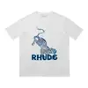 High Street Europeo y Americano Marca de Moda RHUDE Atardecer Cara Redonda de Corazón Impresión de Letras Nuevas Oversize Holgada Camiseta de Manga Corta