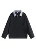 Suéter de punto con cuello de camisa falso de dos piezas cosido para hombre, suéter holgado de manga larga para otoño e invierno, top casual vintage