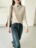 Suéter de punto para mujer con cuello semi-alto, suéter de terciopelo Andy otoño/invierno corte ajustado, suéter suave y acogedor, capa base elegante con cuello camisero