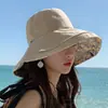Sombrero Floral de Doble Cara Estilo Japonés para Mujer, Sombrero de Pescador de Algodón y Lino de Ala Ancha para Cubrir el Rostro en Verano, Sombrero para el Sol con Protección UV