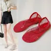 Novos Sandálias de Verão com Bico Redondo e Strass, Botas Curtas, Sandálias Vazadas Planas Sexy Transfronteiriças de Tamanho Grande para Mulheres