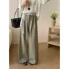 Toma real: Pantalones de pierna ancha para mujer, de cintura alta, fluidos, holgados, informales, de cintura alta, hasta el suelo, pantalones elegantes con cinturón de encaje