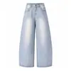 Pantalones de Pierna Ancha Sueltos Americanos con Hebilla Retro Parisina Botón Trasero Sentido del Diseño Ajustables Pantalones Banana Jeans Mujer