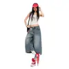 Jeans Cortos de Verano 2026 Nuevos de Moda Estilo Retro Americano Lavados con Patrón de Rayos Unisex Estilo Callejero Sueltos Adelgazantes