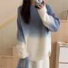 Suéter de Punto Holgado Estilo Perezoso Color Degradado Francés para Mujer Otoño e Invierno Nuevo Elegante Casual Cuello Redondo Básico Exportación
