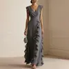 Moda Femenina Europea y Americana Otoño 2026: Nuevo Vestido Largo de Lujo Ligero de Gama Alta, Vestido de Color Sólido Estilo Francés