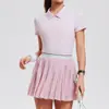 Traje Deportivo Transfronterizo para Mujer, de Manga Corta, Ligero, Transpirable, Polo Ajustado, Falda de Tenis Adelgazante para Fitness