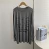 Camiseta Midi Solta Modal com Letra Fuzzy de Manga Comprida Macia Fina Plus Size Top Básico Modal para Mulheres