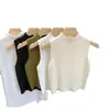 Jersey de punto interior de primavera y verano, camiseta base para mujer, top sin mangas con cuello medio y media cola de tortuga, ideal para principios de otoño.