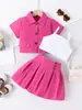Conjunto Fashionável de Lapela Fluorescente para Meninas 3 Peças: Camisola + Blazer de Lapela e Saia
