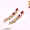 Pendientes de Moda Tendencia con Pedrería Roja, Nuevo Llegada Pendientes Largos de Borla Nupcial E060