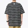 2024 Marca de Moda de Algodón Puro Verano Manga Corta para Hombre Tejido Rayado Pesado 260g Joker Mastic Estampado Tecnológico Camiseta Moda