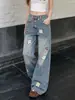 ChaoLi tiene en stock jeans con diseño bordado de dibujos animados y anime lindos para mujer, pantalones de pierna ancha de cintura alta estilo universitario de verano