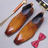 Preventa Agotado Botines Chelsea Perforados Banda Elástica Piel de Vaca Genuina Hombres Modernos Británicos Slip-on