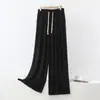 Calça Casual Larga de Cintura Elástica com Cordão Bolsos Manga Longa Leve Primavera Verão Tamanho Grande Calça de Casa Nova para Mulheres