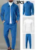 Conjunto de Chaqueta de Otoño para Hombre de Amazon Transfronterizo con Bolsillos con Cremallera, Patrón de Gofre + Camiseta Conjunto de 3 Piezas