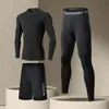 Conjunto de Roupa Térmica de Secagem Rápida Justa para Homens, Roupas de Corrida, Fitness, Treinamento, Outono, Inverno, Esportes, Calça de Camada Interna Alta Elasticidade, Montanhismo