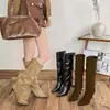 [] Botas de Cano Alto Stiletto Bico Fino Femininas 2026 Outono Inverno Novas Cor Cáqui Botas Longas Camurça Salto Alto Botas de Cano Alto