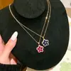 Collar de Oro de Lujo de Doble Capa con Trébol de Cuatro Hojas para Mujer, Trébol de Cuatro Hojas de Doble Flor con Colores Contrastantes y Lleno de Diamantes, Cadena de Clavícula Lujosa, Accesorio para el Trabajo