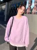 Sudadera morada para mujer, nuevo estilo otoño 2026, atuendo de chica dulce, jersey holgado de cuello redondo sin capucha, camiseta básica de manga larga para primavera y otoño