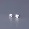 Pendientes de Plata Pura S999 para Mujer, Diseño Simple de Trébol de Cuatro Hojas, Aretes Pequeños, Joyería Amigable con los Oídos, Venta al por Mayor