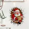 Adesivo de Parede Papai Noel Quebrando a Parede 3D Removível Impermeável Autoadesivo Desenho Animado de Natal Adesivo de Decoração de Parede Atacado