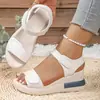 Sandalias de una correa transfronterizas de comercio exterior talla grande sandalias de tacón alto mujer plataforma sandalias de cuña de suela gruesa mujer verano uso exterior