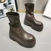 Botines de Gama Alta para Mujer 2025 Nuevos Populares Plataforma Suela Gruesa Aumentadores de Altura Botas Retro Blancas Botas