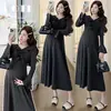 Ropa de maternidad otoño nuevo estilo vestido con volantes para estilizar la cintura, versión coreana dulce y moderno vestido de maternidad de longitud media