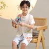 Pijamas de verano para niños, estilo nacional, marea nacional, seda de hielo, ropa de verano fina con aire acondicionado, ropa de hogar para niños de talla pequeña y mediana
