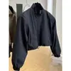 Jaqueta Feminina Outono/Inverno 2025 Elegante Gola Alta Curta Casual Petite Estilo Workwear Preto Atacado