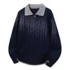 Estilo quente transfronteiriço Estilo trendy old money Suéter de tricô com lapela color-blocking. Malhas masculinas