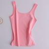 Camisole de Algodão Puro com Decote Duplo em U Branco para Mulheres 2025 Novo Slim Fit Versátil Cor Sólida Top Básico