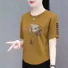 Camiseta de manga corta de marca para mujer, con excedente de comercio exterior transfronterizo, corte holgado, talla grande, top de manga corta a media altura